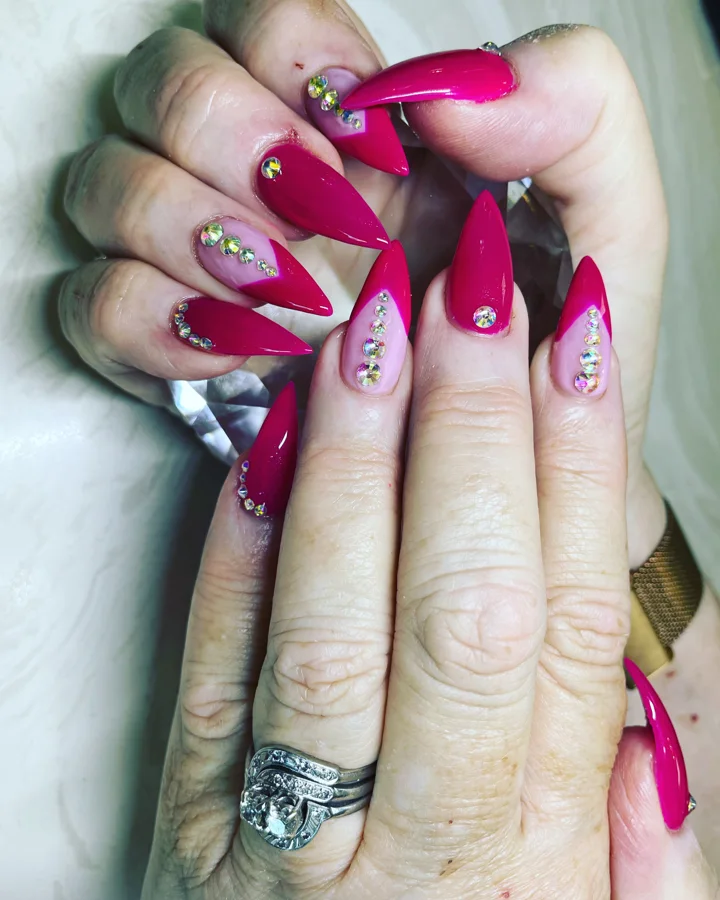 Ruby crystals nail design supplied by Hip Hop Nails