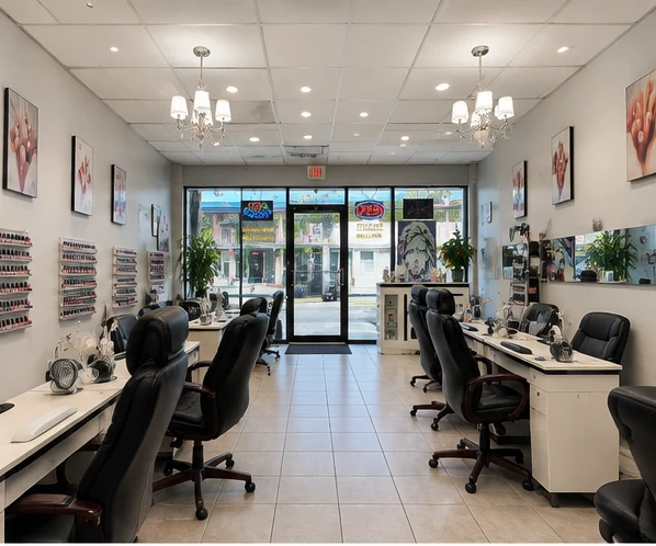 View through the salon towards the front windows on Austin Avenue